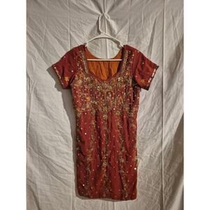 Indian Orange Sari Embellished Dress Size Medium.. Very nice .. Sparkle